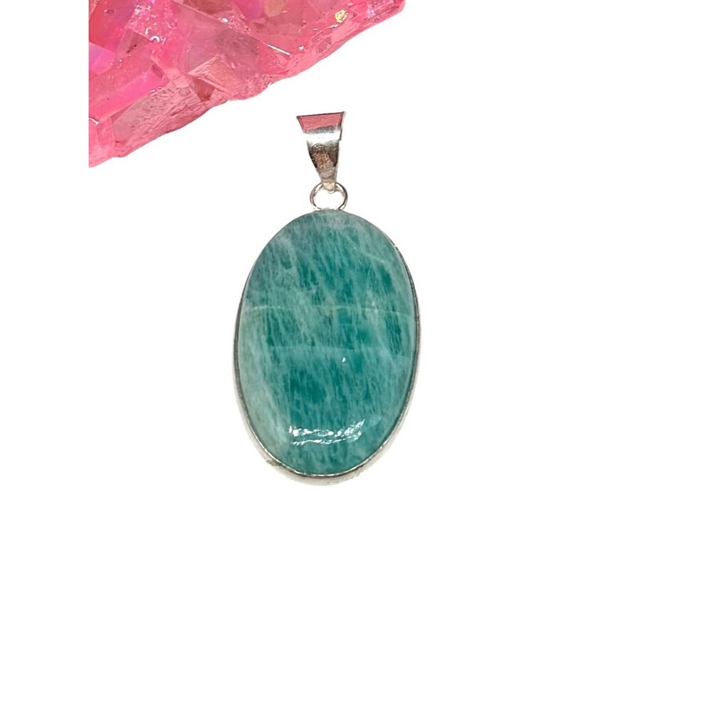 Amazonite Necklace Pendant 925 Sterling Silver Overlay Oval Stone
